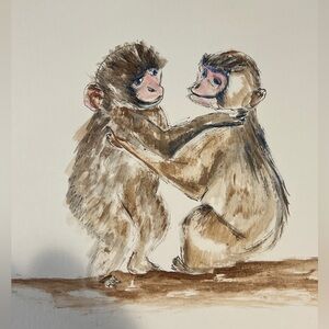 Original hand painted punched the monkey and his girlfriend wall art